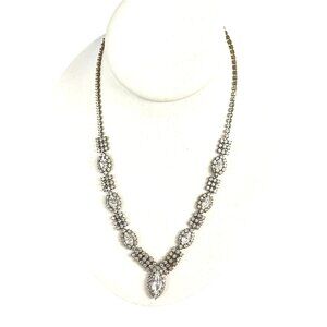 Vintage Rhinestone V-Shaped Necklace With Box Clasp Closure & Clear Stones